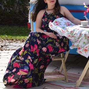 Long dark blue floral dress, size small, GB dress